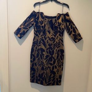 Trina Turk off the shoulder three quarter length sleeve cocktail dress.